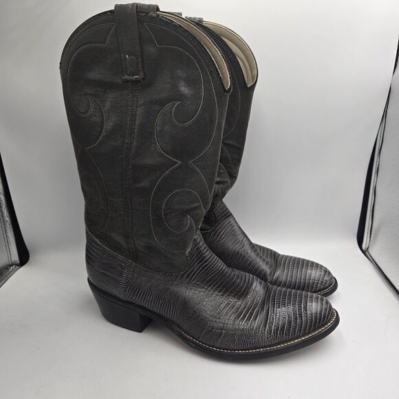 Vintage ACME Lizard Print Leather Cowboy Boots Mens Size 13 D Gray USA main image 6